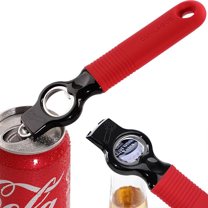 2-Pack Magnetic 2-in-1 Beer Bottle Cap & Soda Can Opener-Red | Soft Silicone Handle with Built-in Magnet Sticks to Fridges / Easy Can Tab Opener for Bartenders, Seniors, and Long nails