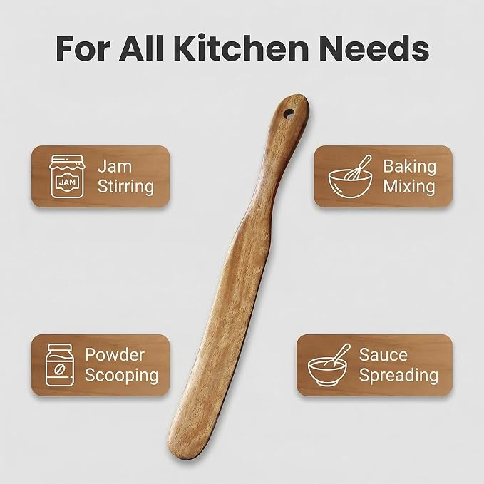 AOOSY Skinny Spurtle,11" Acacia Wood Spatula for Sourdough, Mixing | Long Handle Wooden Spatula for Sourdough Starter,Reaching Bottom of Jars, Spurtles Kitchen Tools for NonStick Cookware