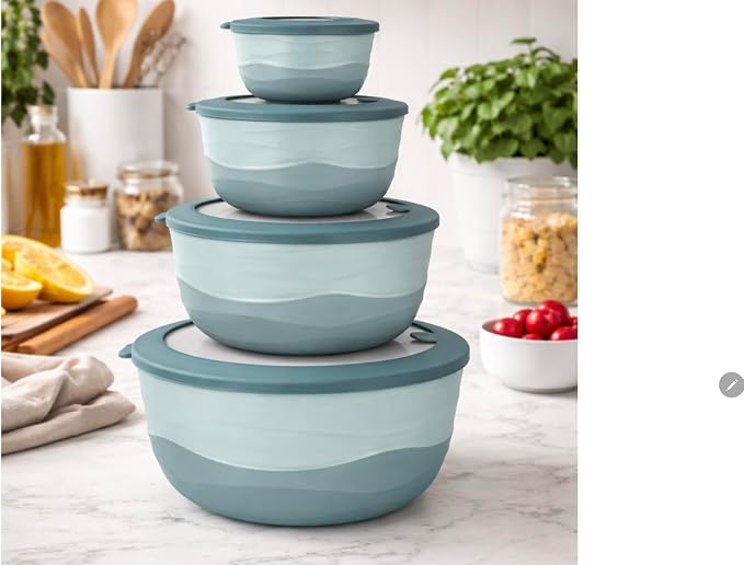 Pera Airtight Mixing Bowls with Lids, 8-Piece BPA-Free Nesting Prep Bowl Set for Kitchen & Food Prep, Large 4200ml Capacity, Microwave & Dishwasher Safe(Blue)