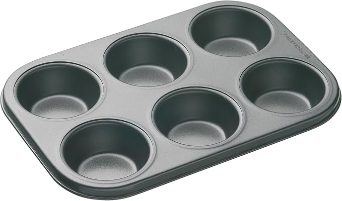 MasterClass KCMCHB6 6 Hole Muffin Tray with PFOA Non Stick, Robust 1mm Carbon Steel, 27 x 18cm Cupcake Tin, Grey