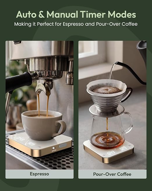 Maestri House S2 Espresso Coffee Scale with Timer 0.1g Precision Shot Scale | USB-C Rechargeable, Dual Timing Modes, 2kg/0.1g Digital Scale with Borosilicate Glass Top for Espresso and Pour-Over Brewing