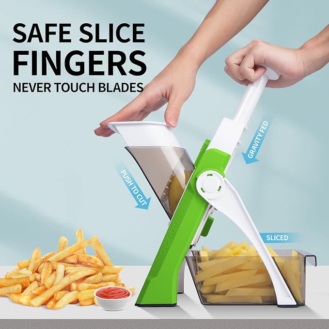 QYKIC Safe Mandoline Slicer 5 in 1 Vegetable Chopper Food Potato Cutter, Strips Julienne Dicer Adjustable Thickness 0.1-8 mm Kitchen Chopping Artifact Fast Meal Prep