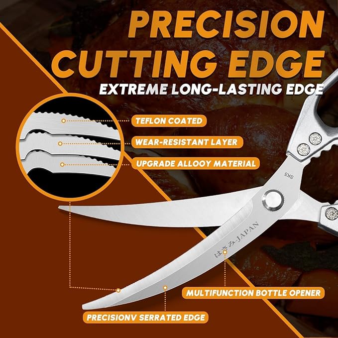 HUUSK Kitchen Scissors Set Silver - Stainless Steel Kitchen Shear, Sharp Meat Scissors, Heavy Duty Poultry Shears, Japanese Cooking Scissor for Food, Gifts for Men Women