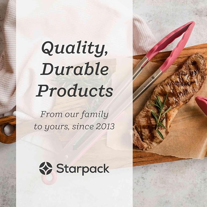 Starpack Get a Grip Silicone Kitchen Tongs (9 Inch) - LFGB Non Toxic, 600°F Heat Resistant, BPA-Free - Heavy-Duty Stainless Steel, Locking - Dishwasher Safe for Nonstick Cookware Earthy Pink