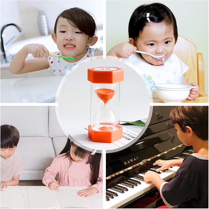 Sand Timer,XINBAOHONG Hourglass Sand Timer 3 Minutes 10 Minutes Timer Clock for Kids Games Classroom Home Office Kitchen Use (Pack of 2) (6.3''X 3.2'', 3 Min(Yellow) and 10 Min(Orange))