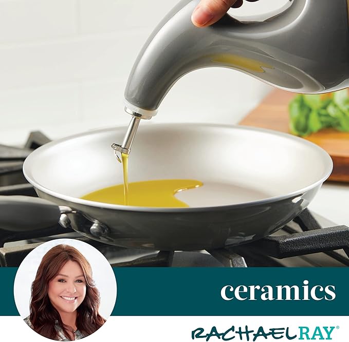 Rachael Ray Serveware Ceramic EVOO Oil and Vinegar Dispensing Bottle Set, 2 Piece, Gray (Pack of 4)