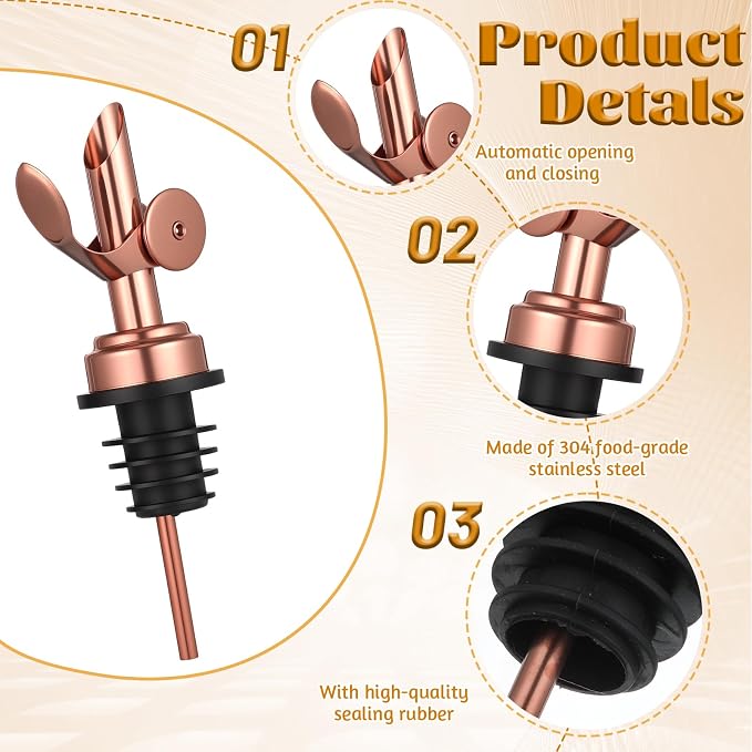 2 PCS Olive Oil Spout, Olive Oil Dispenser Spout, Stainless Steel Weighted Bottle Pourers, Self-Closing Liquor Pour Spouts for Oils, Vinegar, Syrup, And Alcohol, Rose Gold