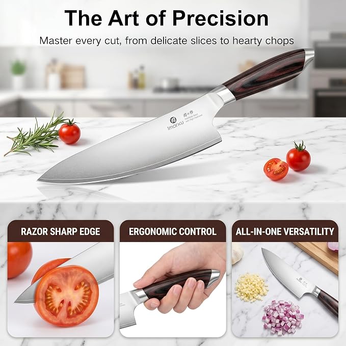 imarku Chef Knife, Japanese Kitchen Knife 8 Inch with High Carbon Stainless Steel, Ultra Sharp Edge Utility Knife, Ergonomic Pakkawood Handle Cooking Knives for Home Cooks and Chefs,Birthday Gift