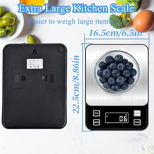 IP67 Waterproof Digital Kitchen Scal 10kg/0.1g High Precision Food Scale with Type-C Rechargeable 304 Stainless Steel Platform Tare & Counting Function for Baking Cooking Meal Prep