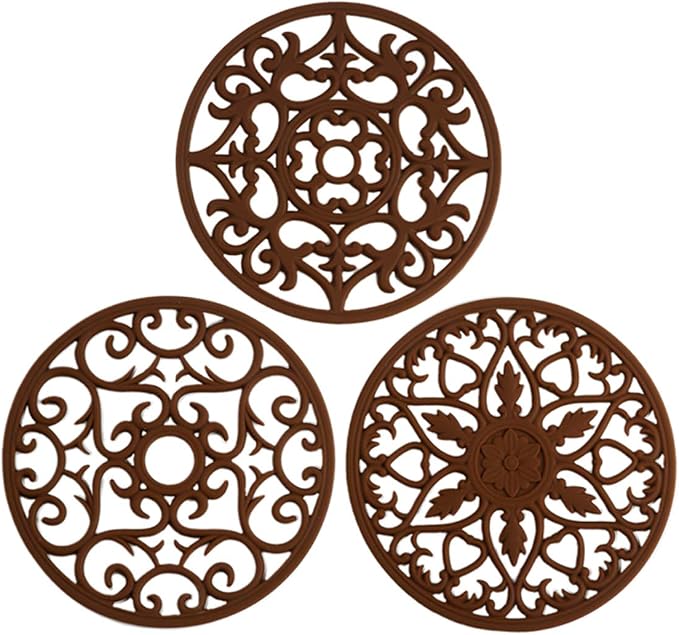Colinda Silicone Trivet for Hot Dishes, Hot Pot and Pads - Protect Countertop from Hot Pot and Pans Coming Out from The Oven or Stove - Non-Slip & Heat Resistant,Chocolate Brown,Set of 3