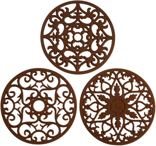 Colinda Silicone Trivet for Hot Dishes, Hot Pot and Pads - Protect Countertop from Hot Pot and Pans Coming Out from The Oven or Stove - Non-Slip & Heat Resistant,Chocolate Brown,Set of 3