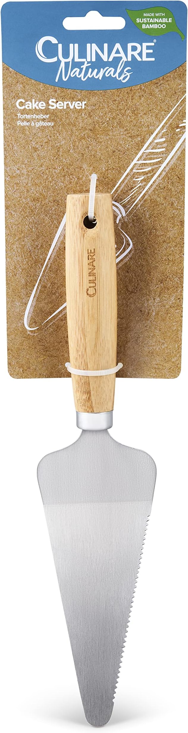 Culinare Naturals C70011 Cake Slicer/Server | Sustainable Bamboo/Stainless Steel | (L)270mm x (W)65mm | Cake Slicer, Cutter and Serving Tool/Kitchen Utensil | Metal Serrated Edge | Not Dishwasher Safe