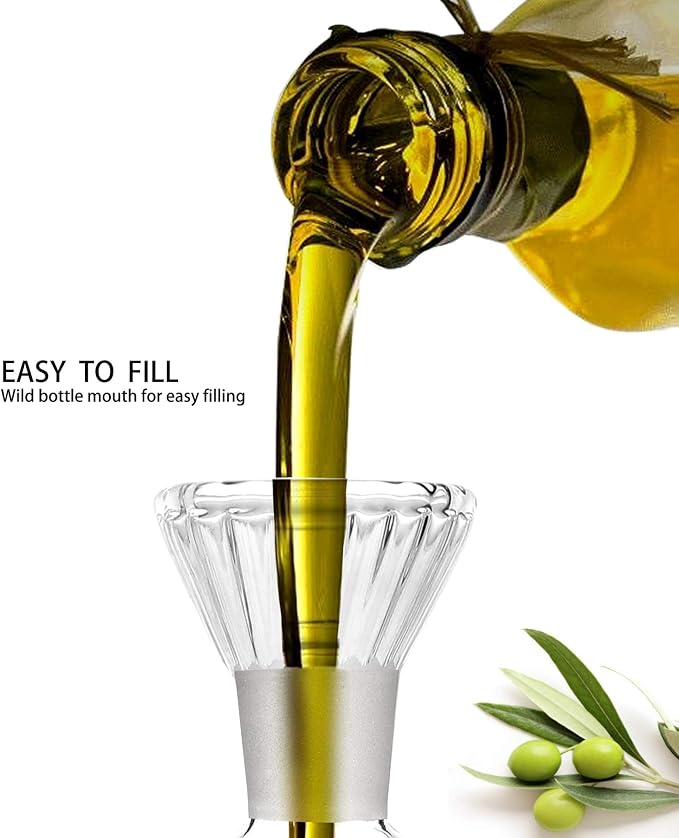 8oz/240ml Olive Oil Bottle Dispenser/Glass Cruet with DRIPLESS POUR SPOUT for Kitchen and BBQ