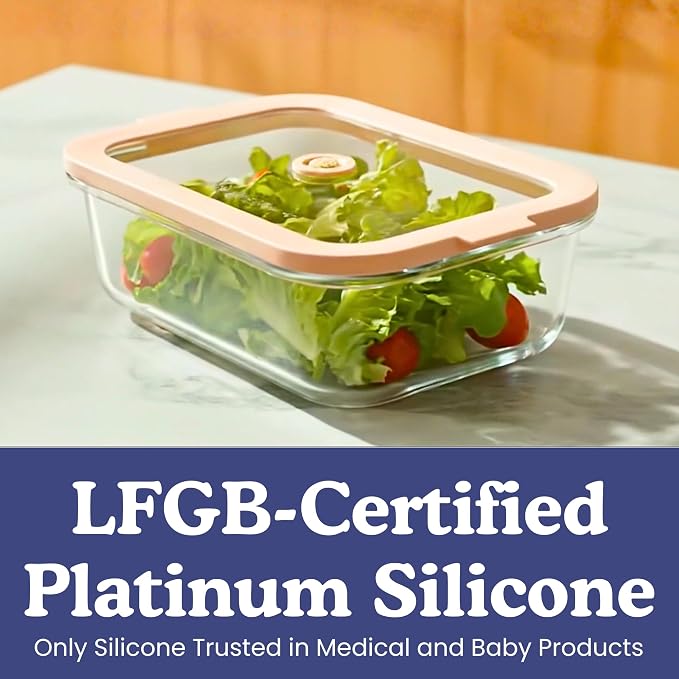 Non-Toxic Glass Food Containers with Lids, 4-Pack, 35 oz, Airtight, Gray | Plastic & BPA free. Glass body, glass lid & platinum silicone seal. Airtight & leakproof. Freezer & microwave safe.