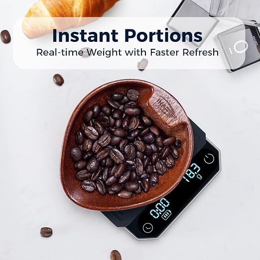 IKAPE Digital Coffee Scale with Timer, 0.1g High Precision Espresso Scale, 2kg Capacity, Waterproof Rechargeable Aluminum Alloy Coffee Scale with Auto Tare & Silicone Pad, Silver