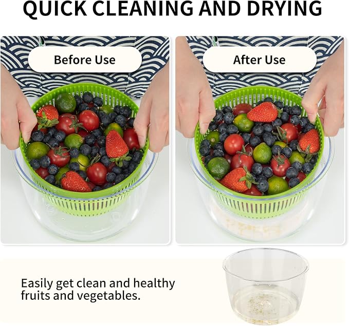 Salad Spinner, Fruit and Vegetable Washer, Spin and Dry Salad Greens, 3 QT Lettuce Spinner with Bowl and Mesh Basket
