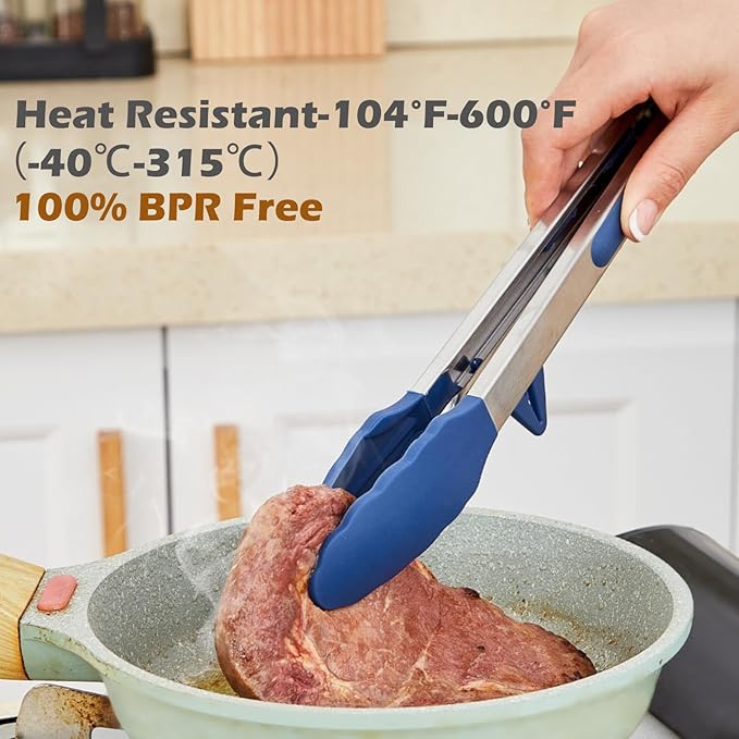12" Kitchen Tongs, 3Pcs Tongs for Cooking with Silicone Tips, Food Grade Small Silicone Tongs, Mini Serving Tongs for BBQ Salad(Gradient Blue)