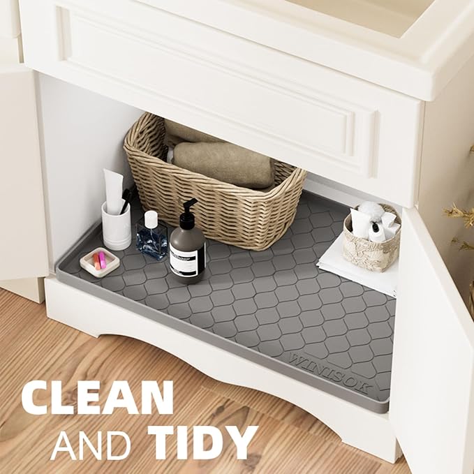 Winisok Waterproof Under Sink Mat 34" x 22", Silicone Mat, Dark Gray | Raised Edge Traps Spills & Leaks, Shelf Liner, Cabinet Protector, for Kitchen, Bathroom, Boots, Pets, Home Essentials
