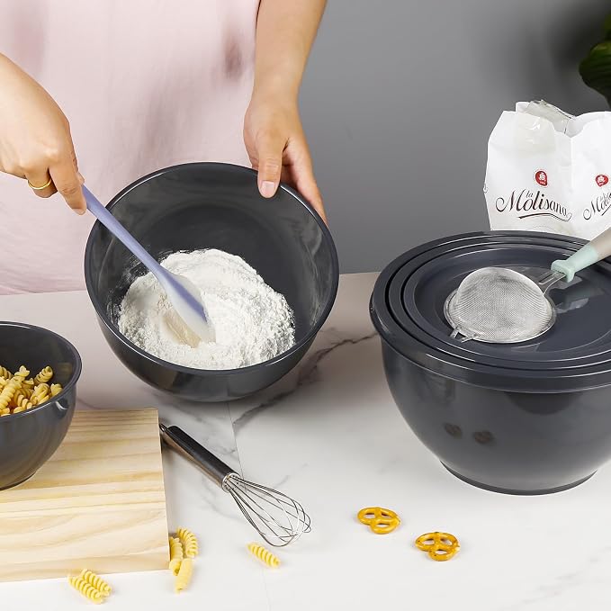 Greentainer Plastic Mixing Bowls with Lids Set for Kitchen, 5 Set Nesting Bowls for Mixing, Baking, Prepping, Cooking and Serving Food, Mixing Bowls Dishwasher, Microwave Safe
