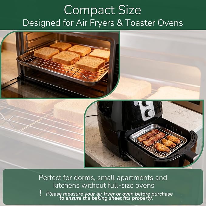 18/0 Stainless Steel Baking Sheet with Cooling Rack, Oven-Safe Non-Toxic Cookie Sheets for Baking, Set of 4, Coating Free & Rust Resistant for Healthy Family Baking, Easy to Clean, Heavy-Duty