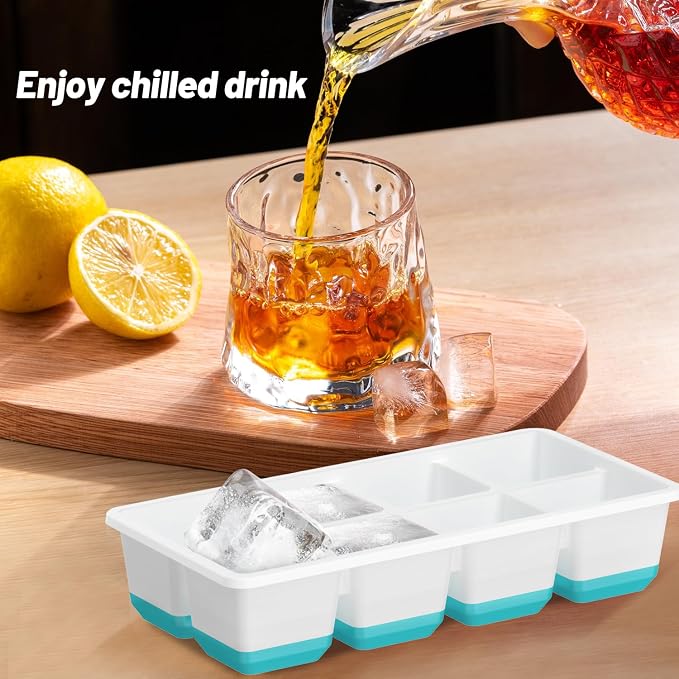 VEHHE Ice Cube Tray, 2 Pack Reusable Large Ice Cube Molds, Ice Cube Trays for Freezer with Lid, Easy Release Ice Tray for Drinks, Whiskey, Cocktails