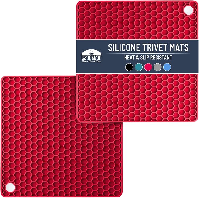 BTaT- Silicone Trivet Mats, 2 Pack, Rose Red, Hot Pads for Kitchen, Trivets for Pots and Pans, Hot Pad for Dishes