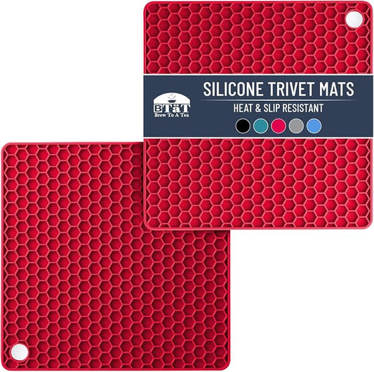 BTaT- Silicone Trivet Mats, 2 Pack, Rose Red, Hot Pads for Kitchen, Trivets for Pots and Pans, Hot Pad for Dishes