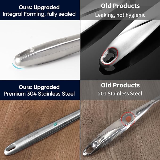 Skimmer Slotted Spoon, [Rustproof, Integral Forming, Durable] Newness 304 Stainless Steel Slotted Spoon with Vacuum Ergonomic Handle, Comfortable Grip Design Strainer Ladle for Kitchen, 16.8 Inches