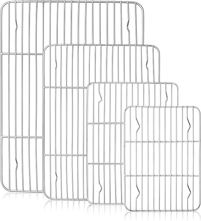 Herogo Cooling Rack Set of 4, Stainless Steel Cooking Baking Rack, Fit Various Size Cookies Sheets, for Cooling Grilling Roasting, Rust Free & Dishwasher Safe