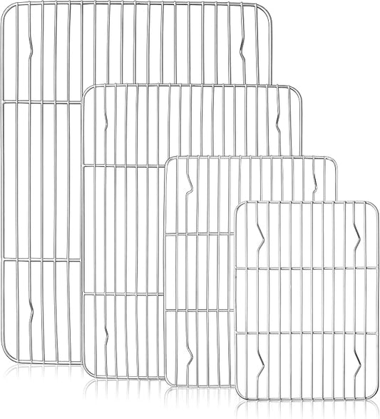 Herogo Cooling Rack Set of 4, Stainless Steel Cooking Baking Rack, Fit Various Size Cookies Sheets, for Cooling Grilling Roasting, Rust Free & Dishwasher Safe