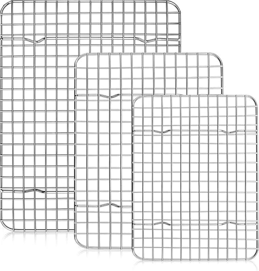 Checkered Chef Cooling Rack, Set of 3, Stainless Steel | Grid Wire Design, Oven Safe, Dishwasher Safe, For Cooking and Baking