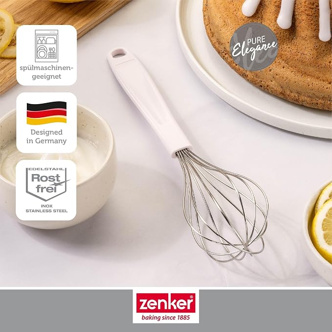 Zenker Pure Elegance Whisk - Made of Stainless Steel, for Mixing and Whipping Dough, Eggs or Cream, Dishwasher Safe, Designed in Germany