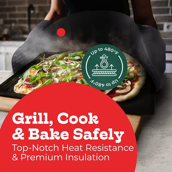 Grey Double Oven Mitt Kitchen Protection - Pack of 1-32" Long - Heat Resistant Cotton Professional Grade with Terrycloth Lining