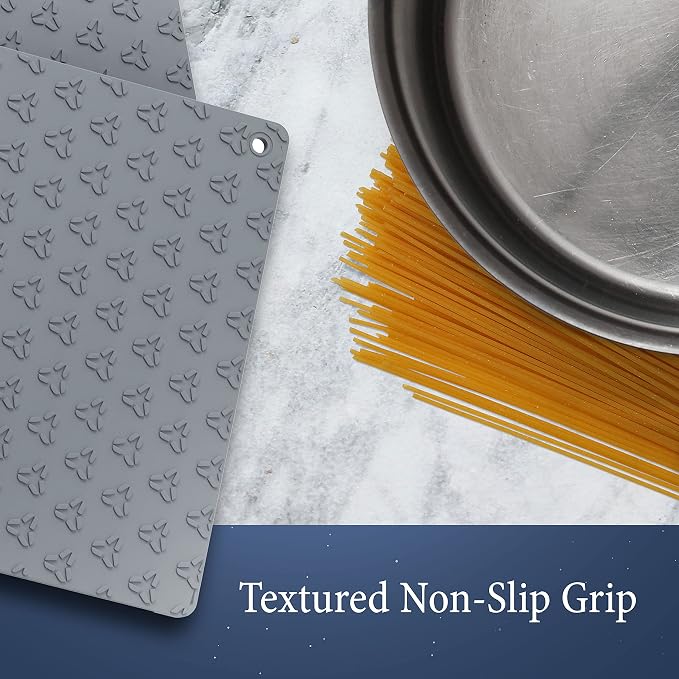 Cosy House Collection 4-Piece Oven Mitt & Pot Holder Set | Heat Resistant Trivet Cooking Gloves - Durable & Comfortable Long-Lasting Silicone - Cooking, Baking & Grilling (Grey)