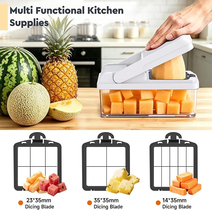 MealHelper 15-in-1 Vegetable Chopper, 10 Blade Veggie Chopper, Practical Food Chopper with Container, Cheese Grater, Home Essentials & Kitchen Gadgets(Black)