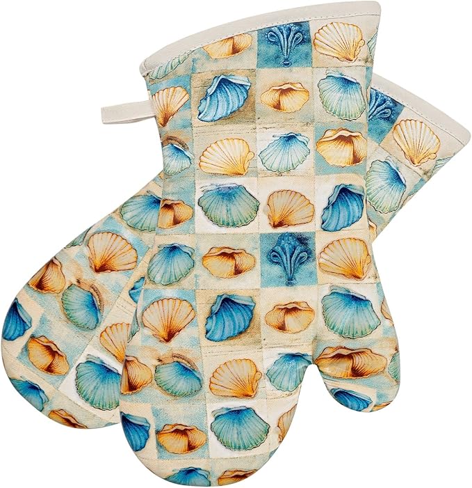 Oven Mitts Gloves 1 Pair Heat Resistant 480 ℉ Non Slip Clear Silicone Printed Shell Comfortable Cotton Lining Kitchen Men Cooking Barbecue Machine Washable (Shell, Beige Mitts)