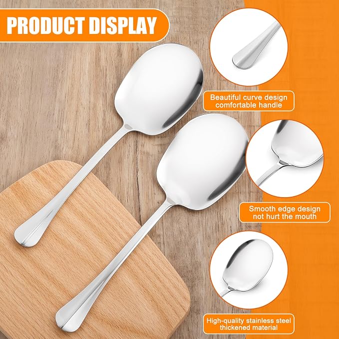 JIEYAO 2 Pcs Large Serving Spoons, 9.8“ Stainless Steel Cooking Spoon, Long Handle Soup Spoons Buffet Serving Tablespoon Tabletop Flatware Serving Utensil for Serving Spoons Set Kitchen Tool