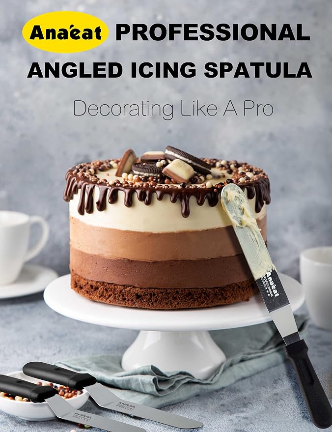 Anaeat 6", 8", 10" Professional Stainless Steel Icing Spatulas Set of 3 & Anaeat 2 Pack Heat Resistant Silicone Basting Pastry Brushes