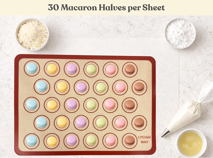 Macaron Silicone Baking Mats Set of 2, Half Sheet Nonstick Reusable Extra Thick Baking Sheet Liners for Macarons, Cookies and Pastry, Red