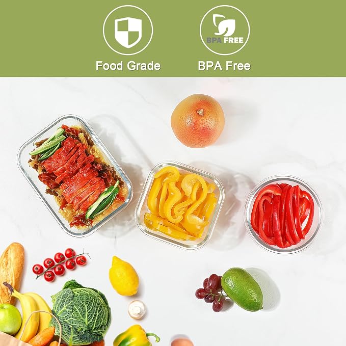 BAYZZ 30 Piece Glass Food Storage Containers Set, Glass Meal Prep Containers with Lids, Airtight Lunch Box, BPA-Free, Microwave, Freezer & Dishwasher Safe,White