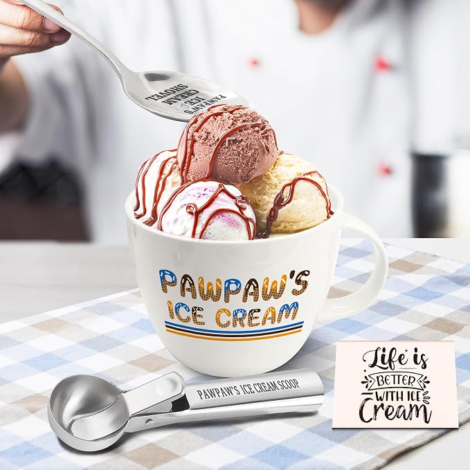 FUTBU Pawpaw Gifts, Gifts for Him Paw Paw's Father's Day, Paw Paw's Ice Cream Bowl Scoop Shovel Spoon Set, Paw-Paw’s Ice Cream Gift, Ideal Xmas Birthday Man Gifts