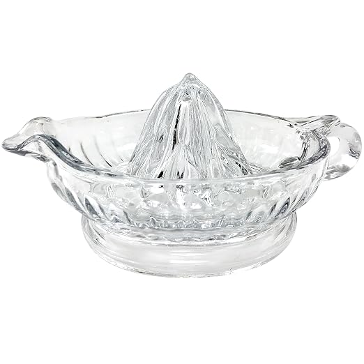 TableCraft H223 Glass Manual Juicer with Handle and Pour Spout – Vintage-Style Clear Glass Lemon Juicer | Manual Orange Juice Squeezer for Citrus Fruits | Glass Citrus Juicer for Kitchen and Bar Use