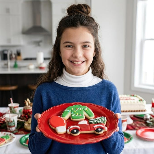 Ann Clark 3-pc. Vintage Christmas Cookie Cutter Set (Ugly Christmas Sweater, Vintage Truck with Tree & Lightbulb) Made in USA