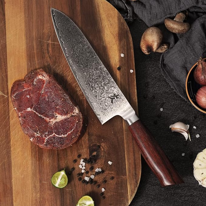 SAMCOOK Damascus Chef Knife - 8 Inch Professional Sharp Gyuto Knife,High Carbon Stainless Steel Kitchen Cooking knife - Ergonomic Sandalwood Handle with Gift Box