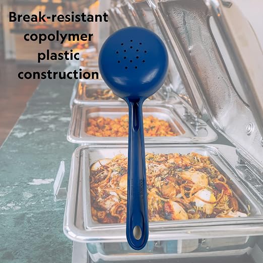 Rite-Size 8 oz. Perforated Round Circle Server Portion Utensil, Copolymer Plastic Heat Resistant Professional Cooking Tool, Blue