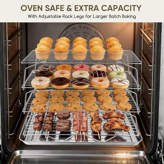 Herogo 15" x 10" Cooling Rack, 3-Tier Stainless Steel Baking Rack for Cookies, Cupcakes, and Pastries, Collapsible Space-Saving Design, Dishwasher Safe, Ideal for Baking, Roasting, and Drying