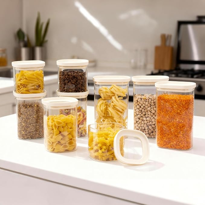 Glass Food Storage Jar with Glass Lid in Ractangle Shape, Food Canister Set with Airtight Lids, Pantry Storage Jar for Kitchen Organization. Food Storage Containers in Pack of 3, 40oz.