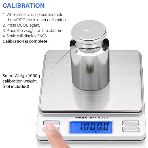 Smart Weigh Pro Digital Pocket Scale – 2000g x 0.1g Precision Gram Scale with LCD Display, 6 Weighing Units, Hold & Count Functions – Includes 2 Trays and Batteries (Silver)