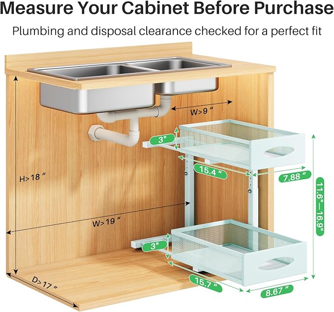 Under Sink Organizer, 2 Tier Pull out Cabinet Organizer Baskets with Mesh Sliding Drawers, Slide out Storage Shelf for Home, Kitchen, Bathroom, Pantry, Office Cabinet(1 Pack, Blue)