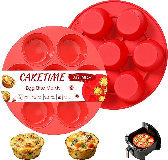CAKETIME Silicone Muffin Pans for Air Fryer, Oven Baking Nonstick | Food-Grade, for Egg Bites, Muffins, Cupcakes, Mini Quiche 2 Pack